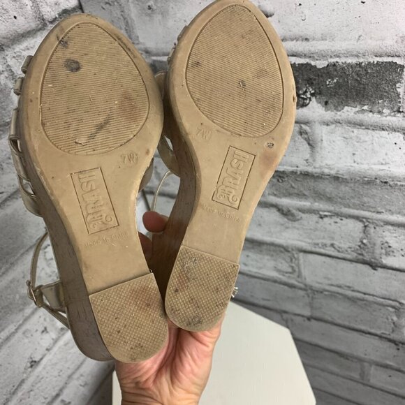 Brash Y2K Strappy Metallic Gold Cork Platform Wedge Open Toe Sandals - Picture 7 of 11